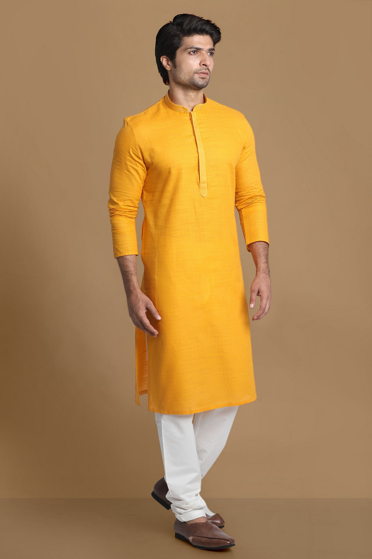 Kurta Pajama for Men Buy Mustard Yellow Solid Kurta Pajama Online